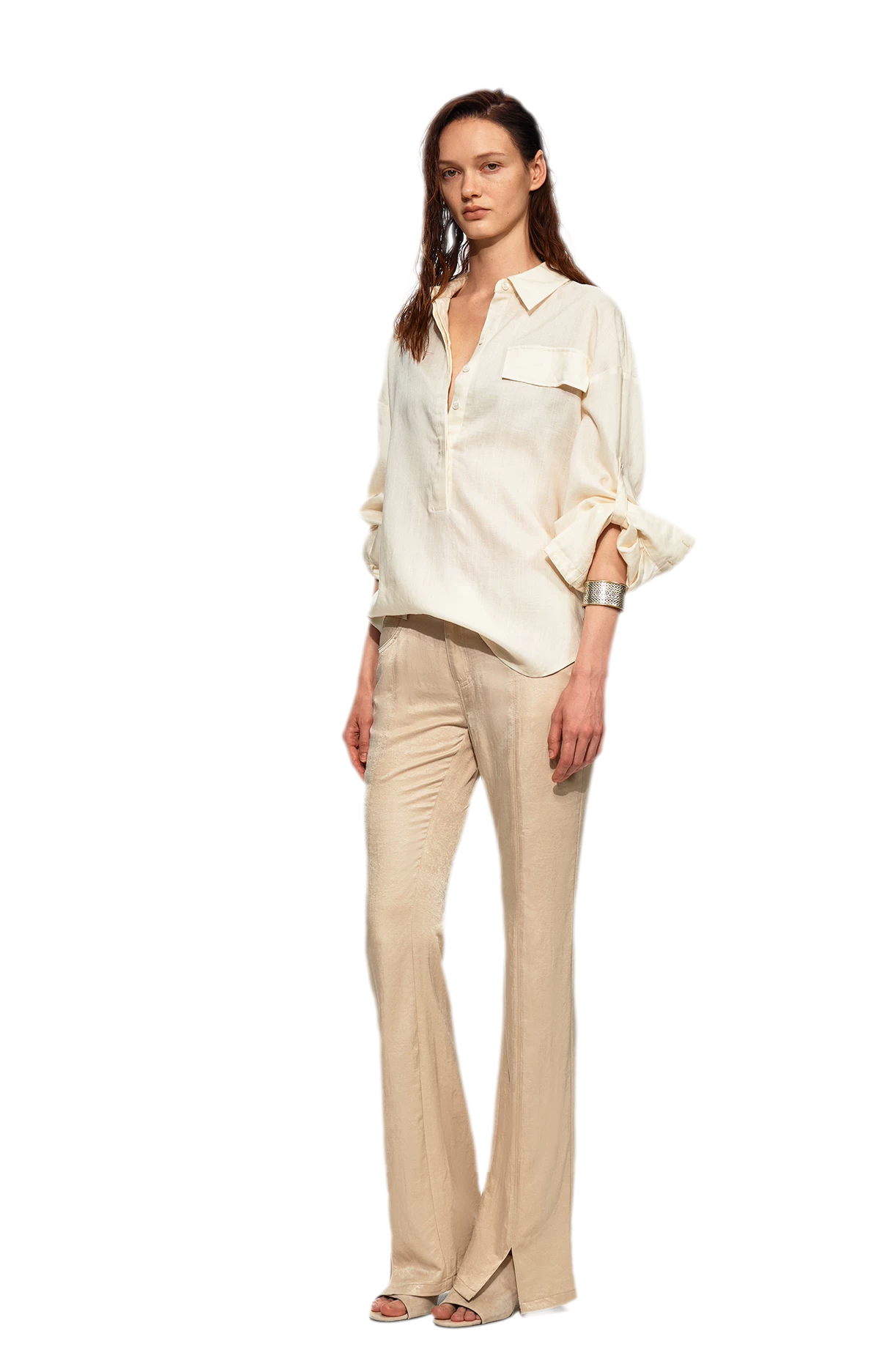 Lustrous Front-Slit Flare Pants