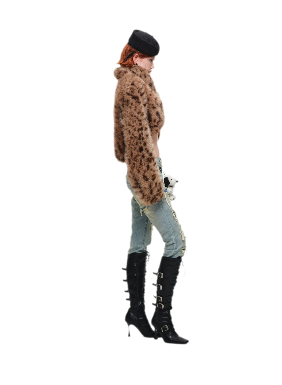 Plüsch-Leopard-Kurzmantel aus Pelz