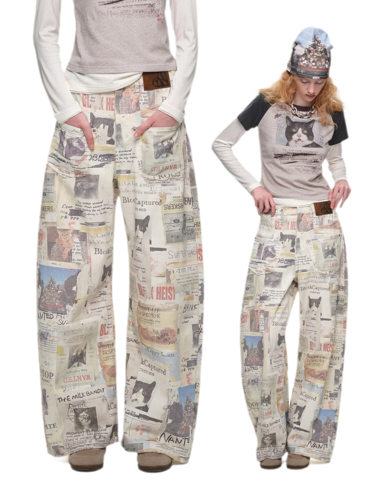 Pantalon en toile imprimé à jambes larges