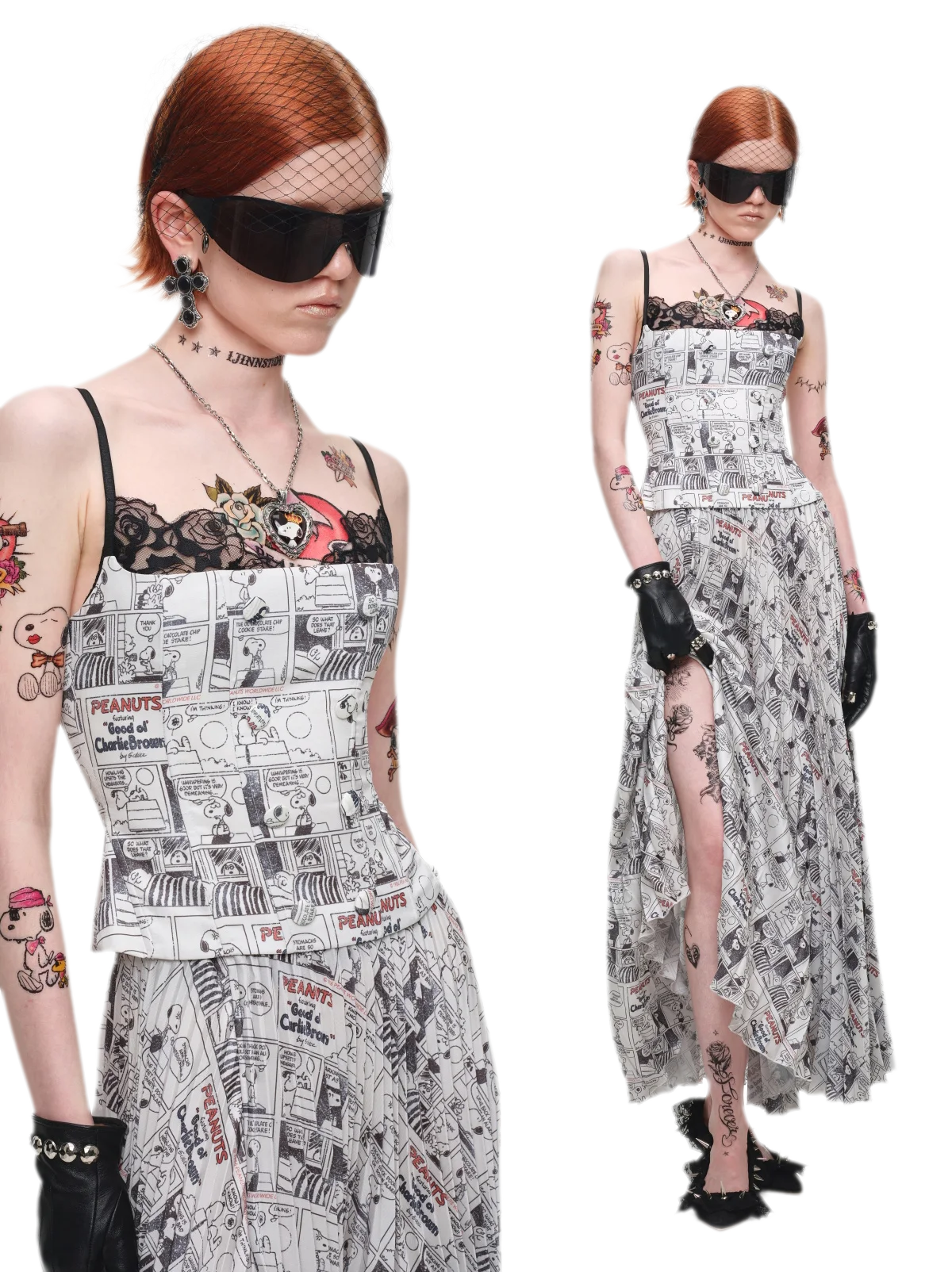 Pleated Newspaper A-Line Skirt