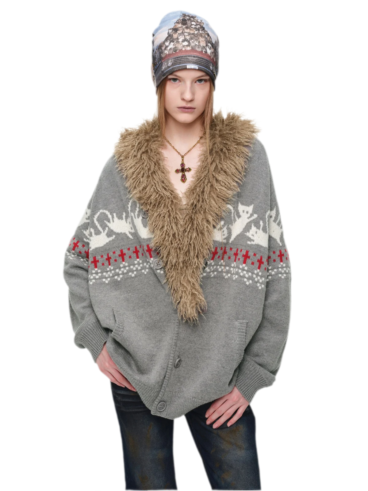 Gilet jacquard Fair Isle avec chats