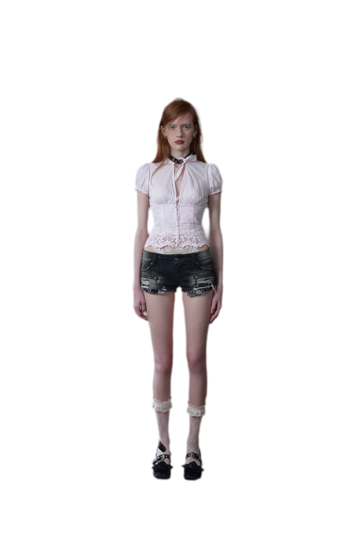 Deep V-Neck Jacquard Blouse
