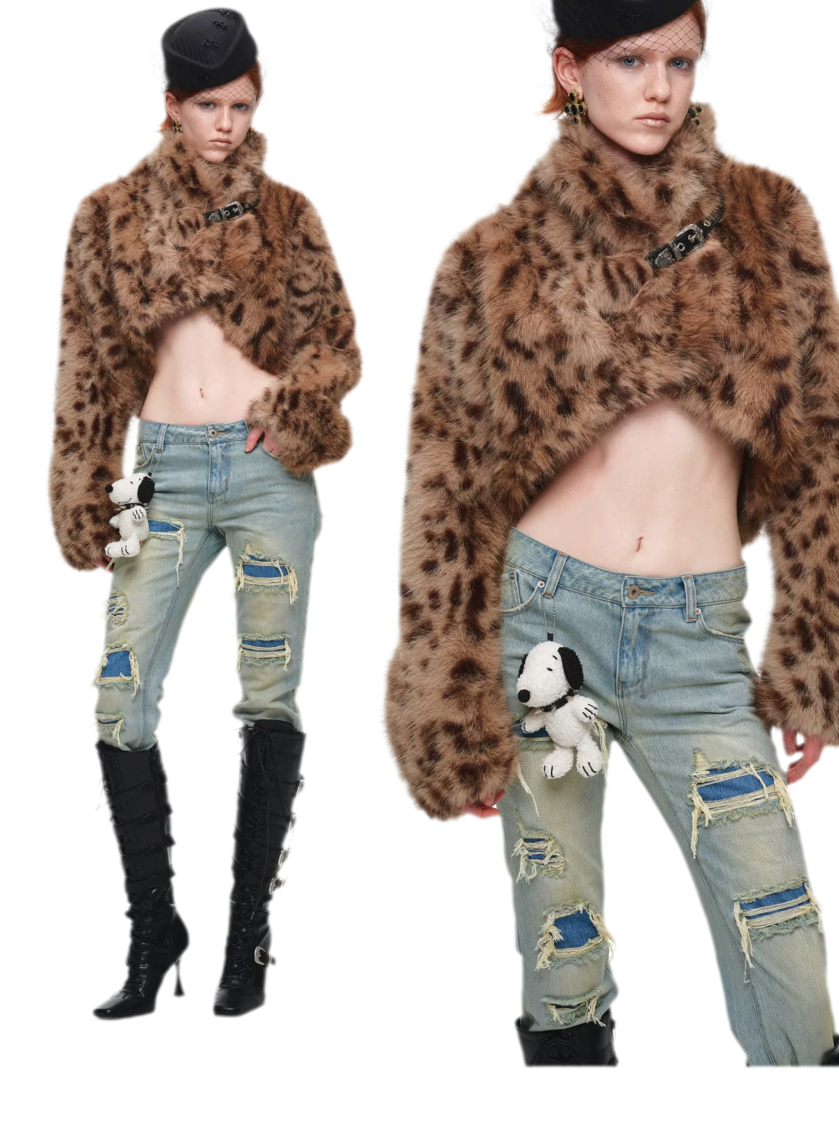 Plüsch-Leopard-Kurzmantel aus Pelz