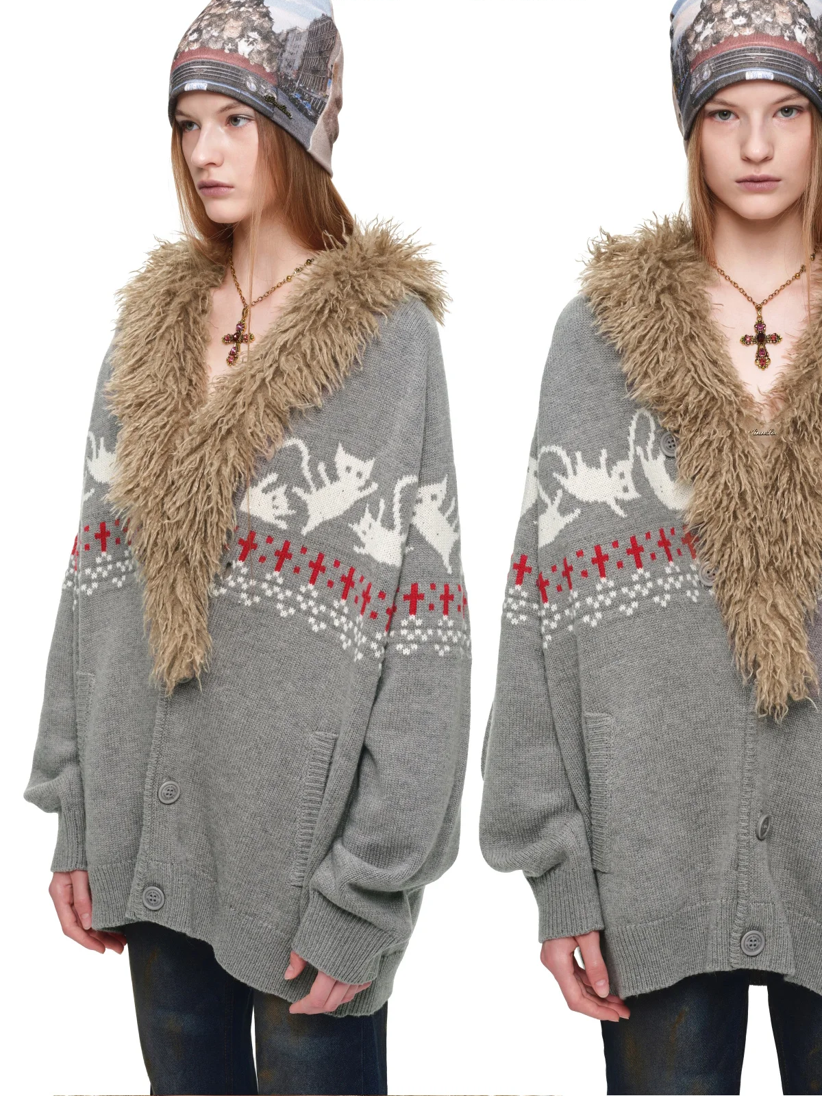Gilet jacquard Fair Isle avec chats