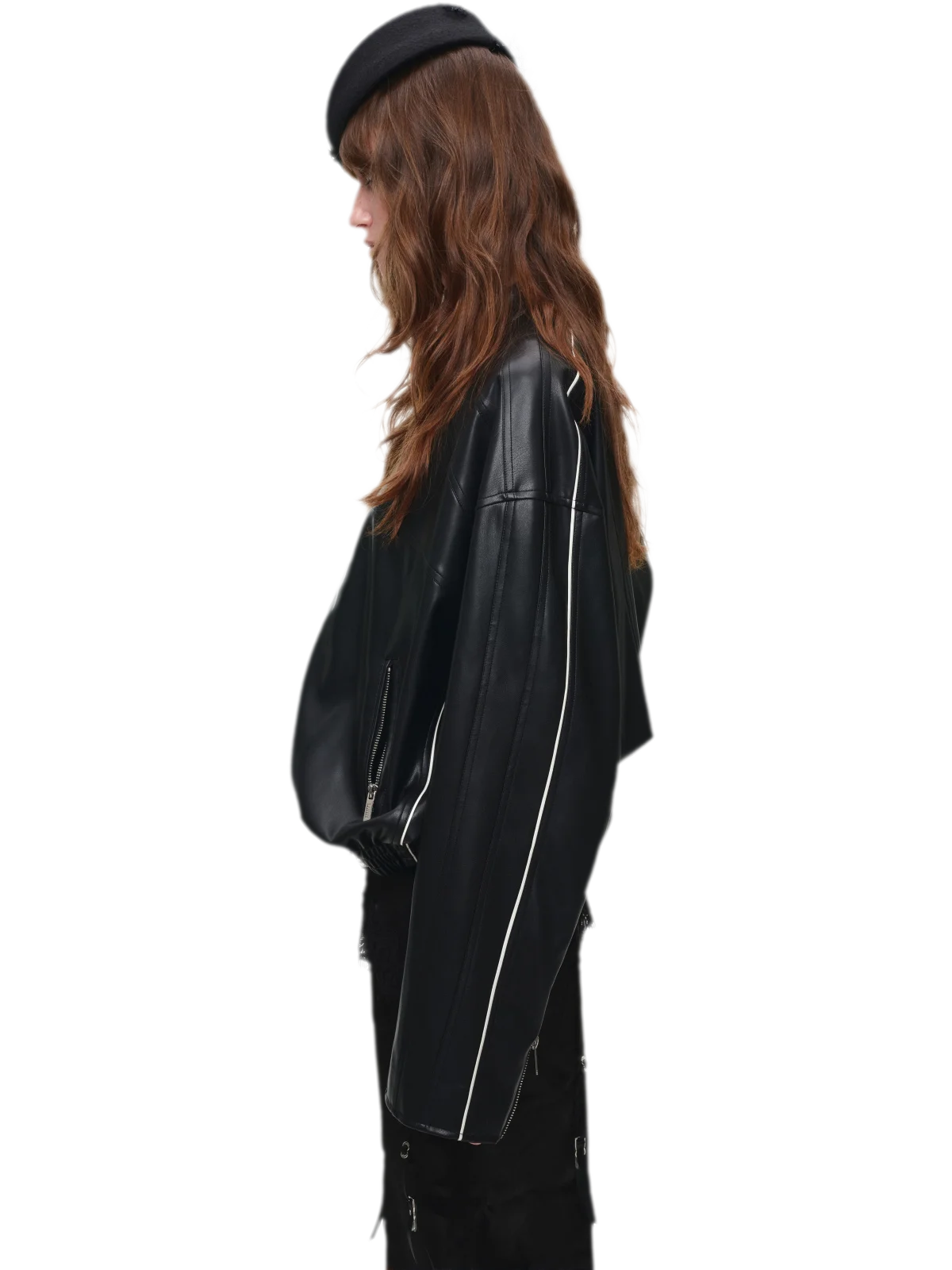 Contrast Trim Cropped PU Jacket