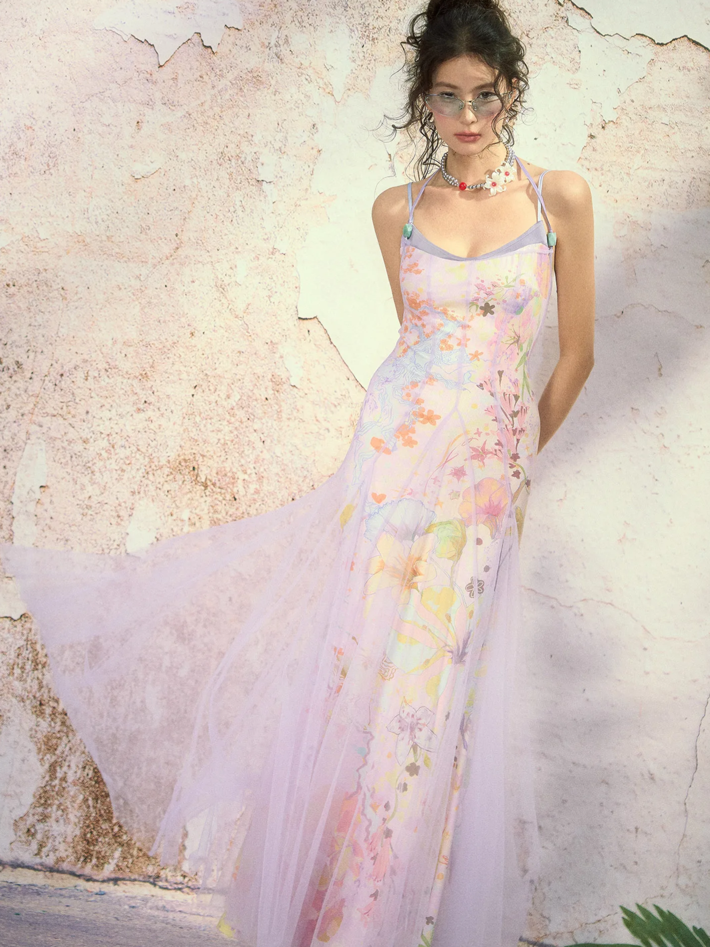 Oil-Painted Print Organza Set