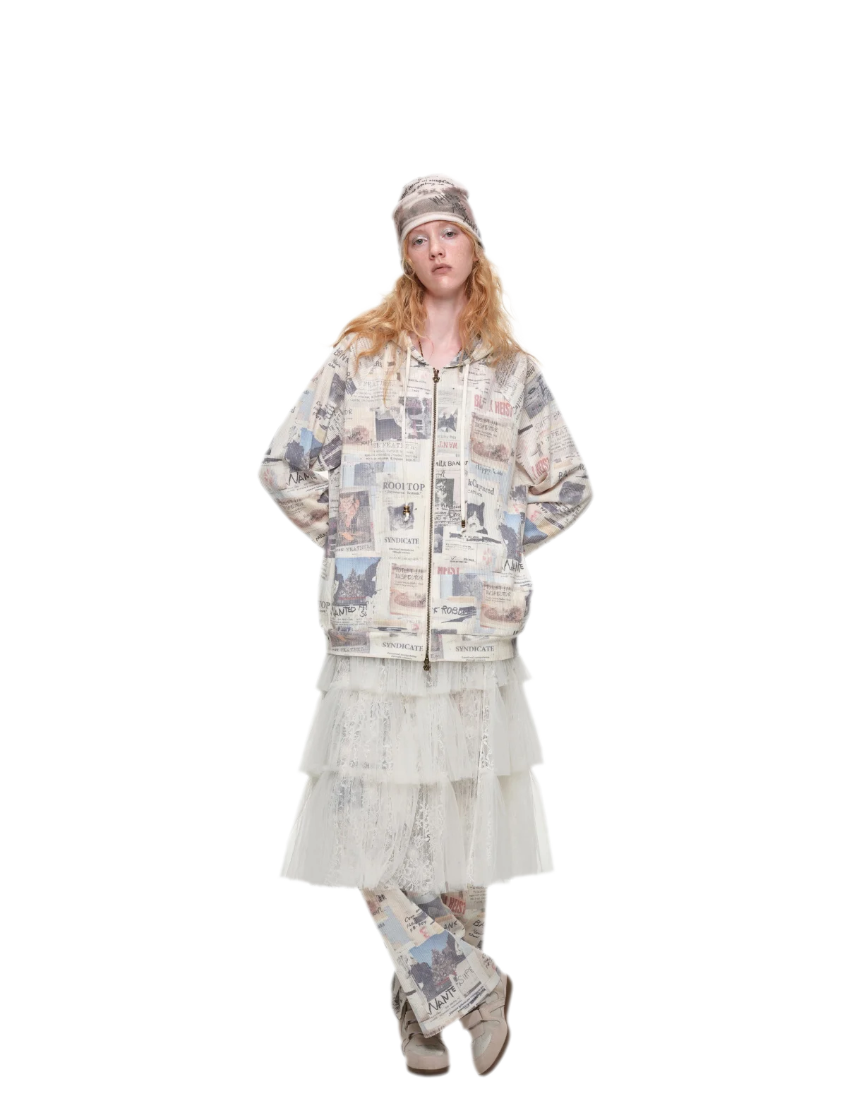 Waffle Print Hooded Set