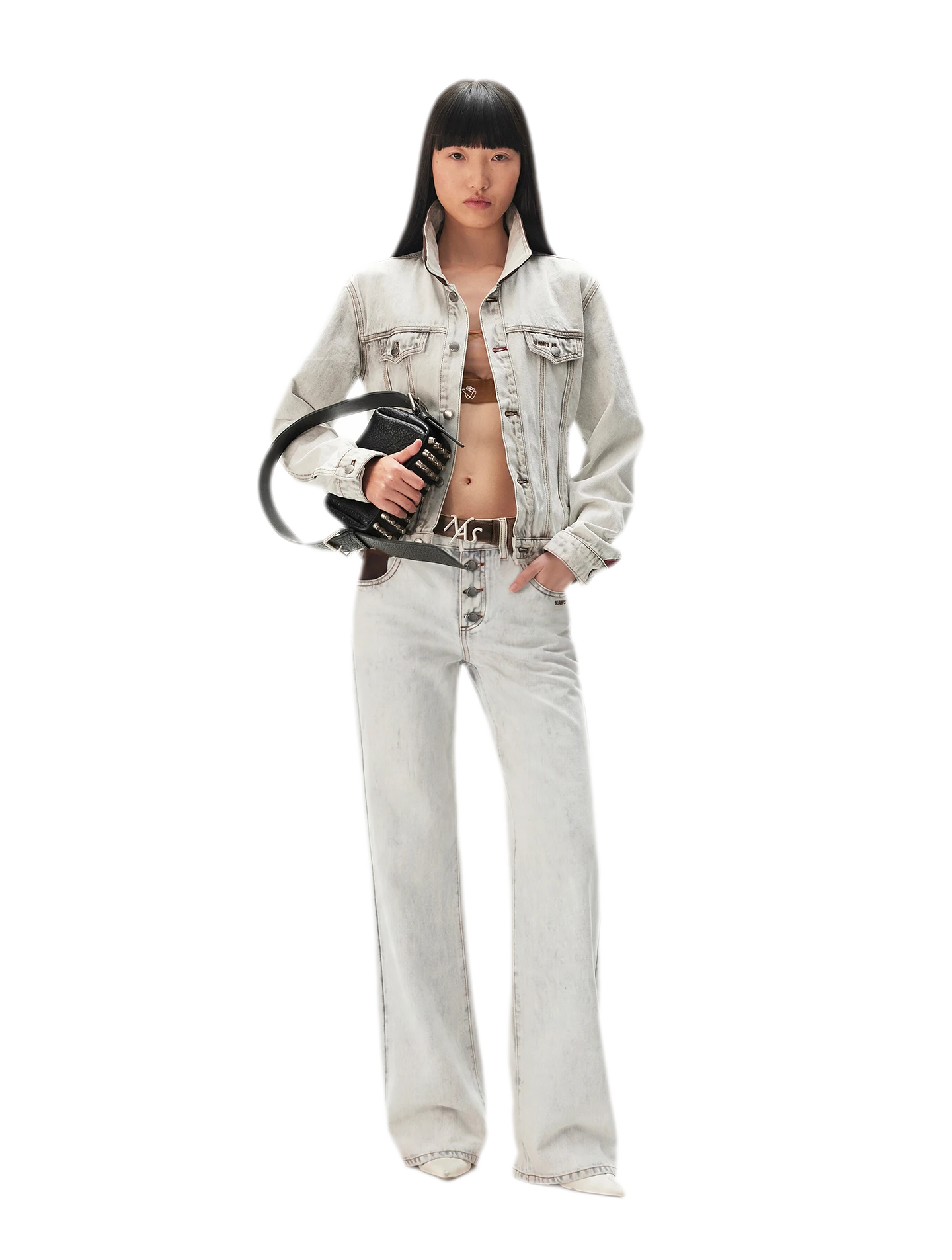 Washed Contrast Straight Jeans