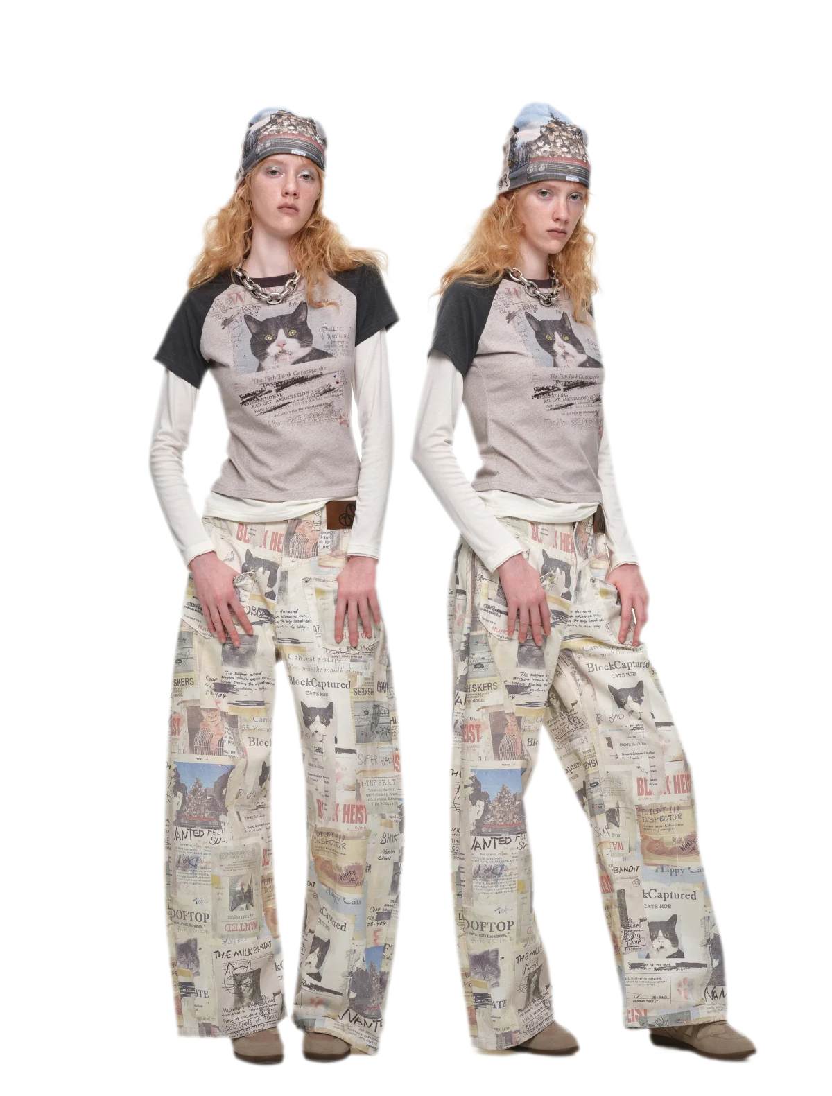 Pantalon en toile imprimé à jambes larges