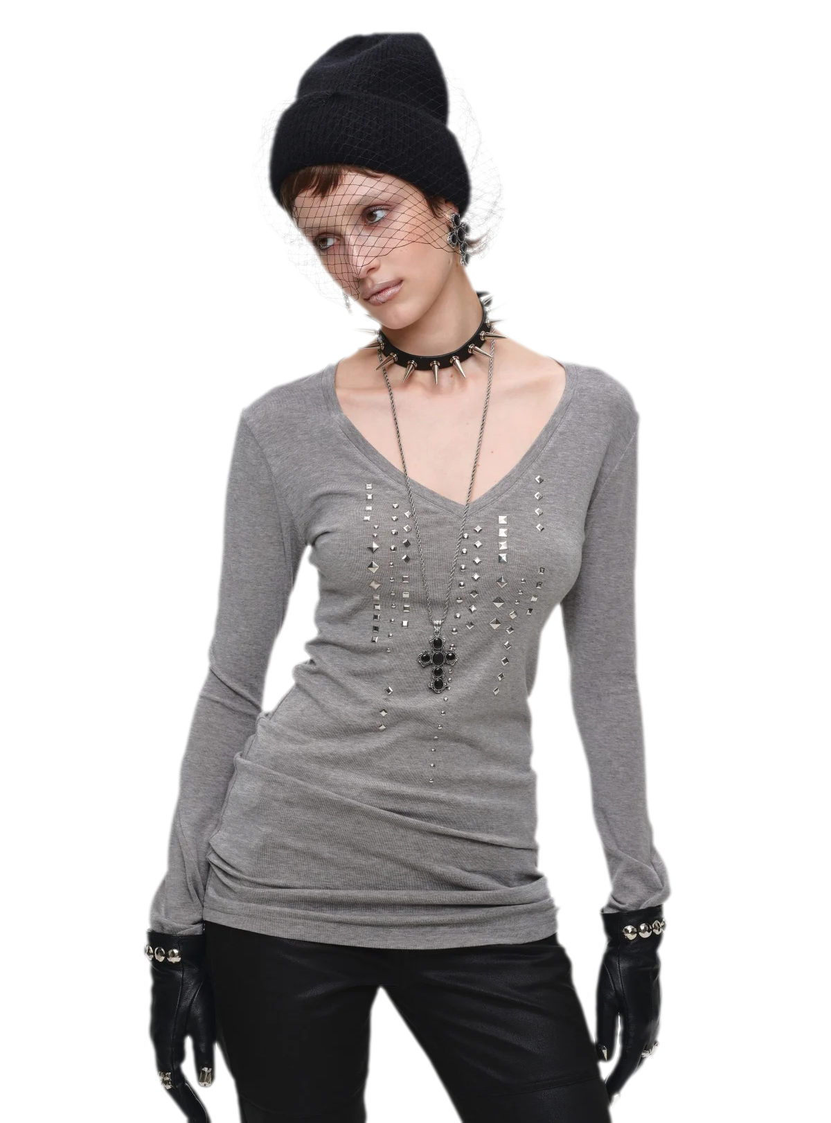 Rhinestone Fitted Knit Top