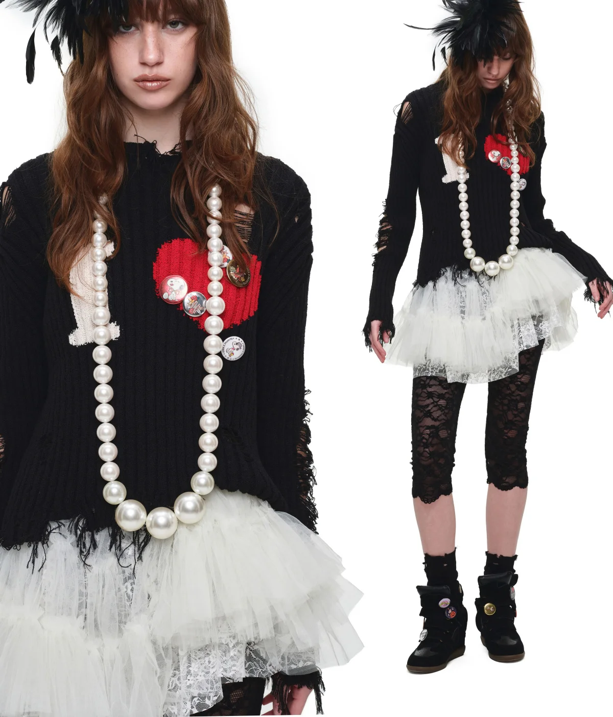 Gerippter Pullover mit Distressed-Details