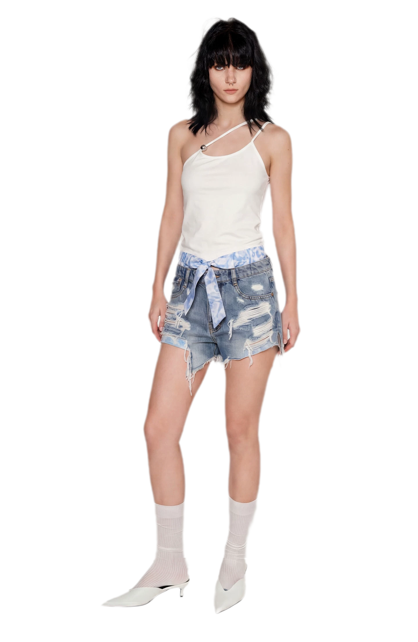 Wave Trim Denim Shorts
