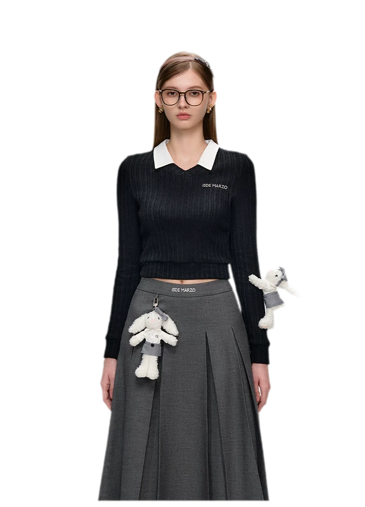 Faux Layered V-neck Sweater