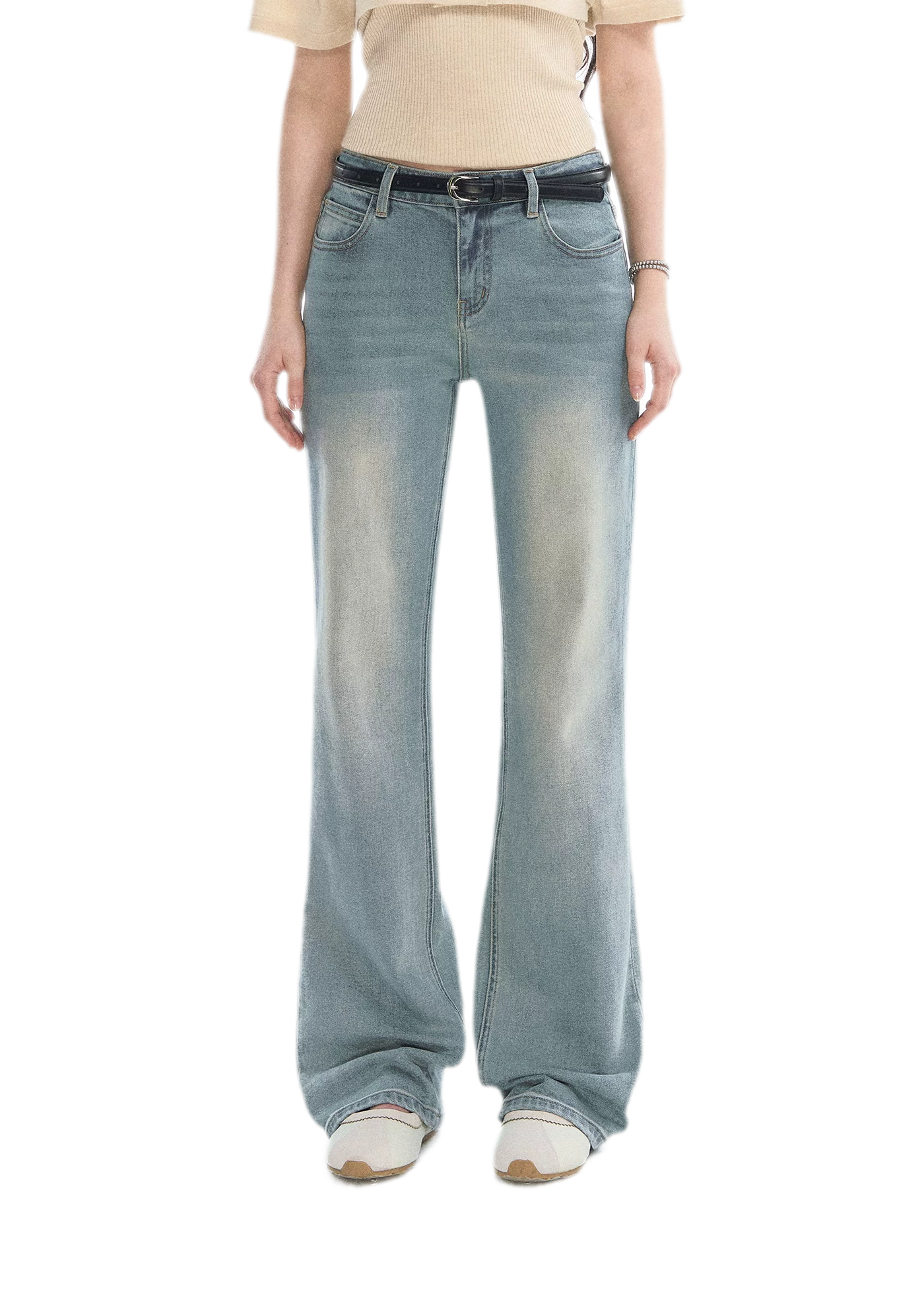 Washed Bow Embroidery Jeans