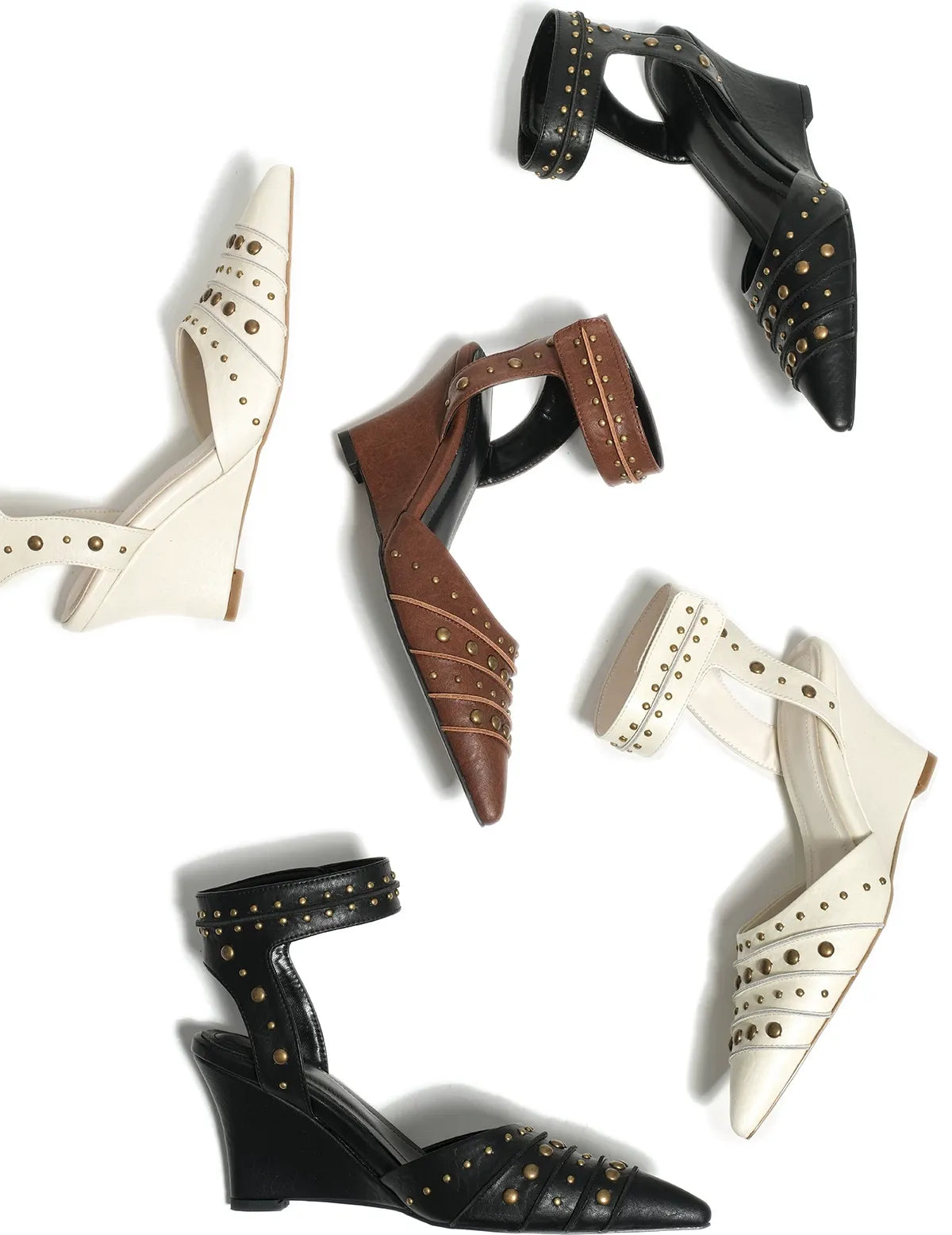 Studded Pointed-Toe Wedge Sandals