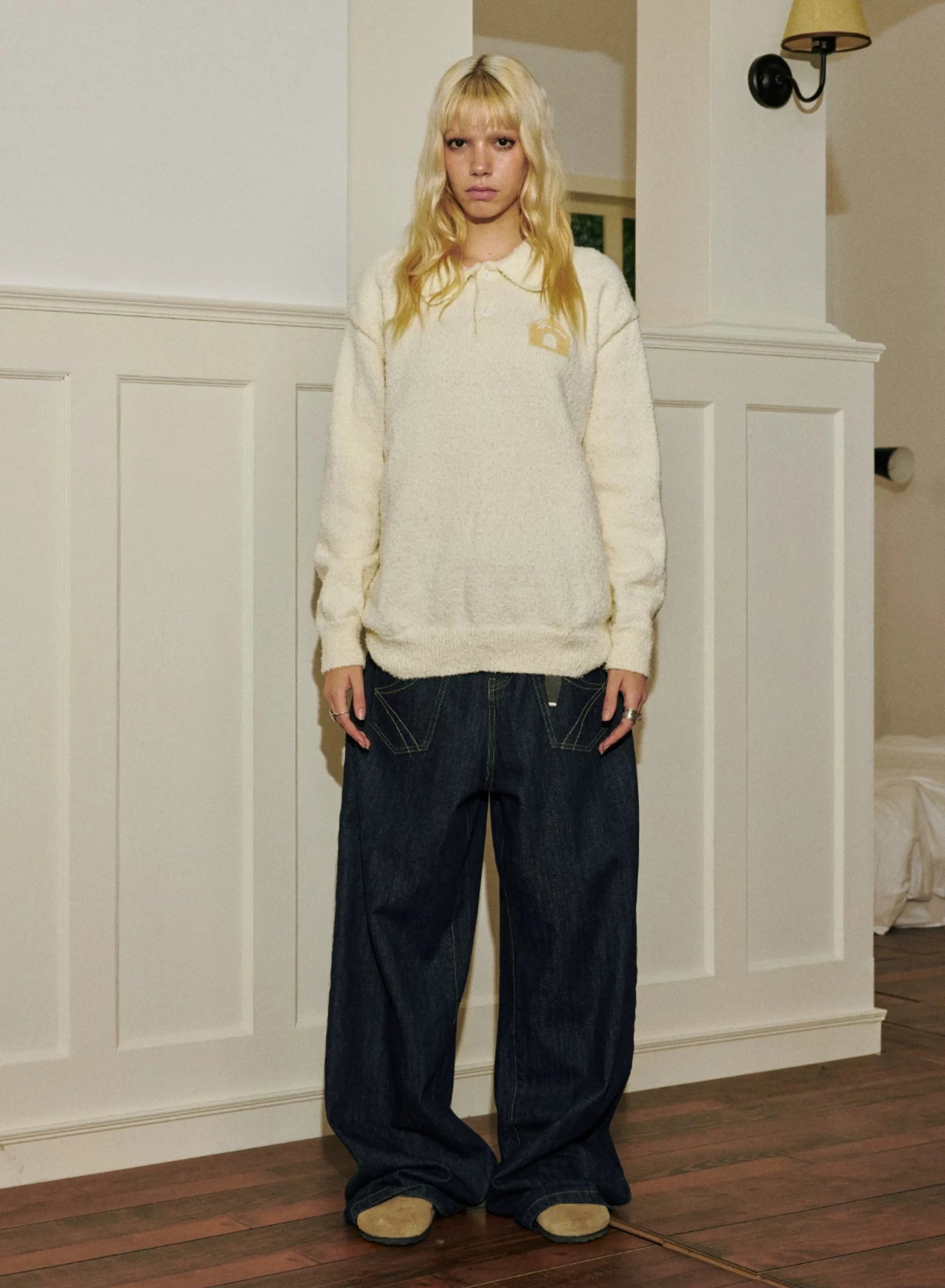 Reversible Denim Baggy Straight Pants