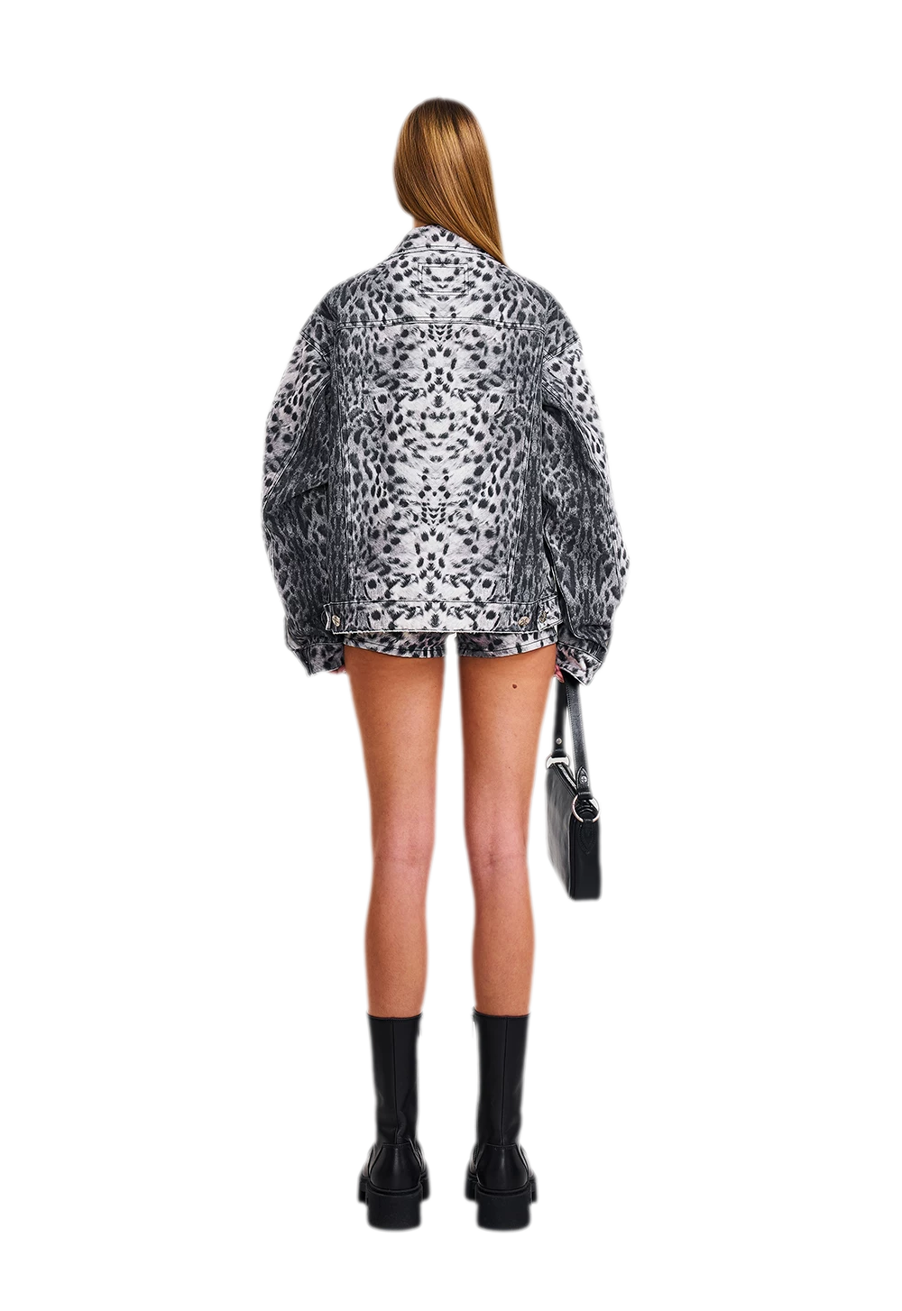 High Waist Denim Shorts with Leopard/Snake Print