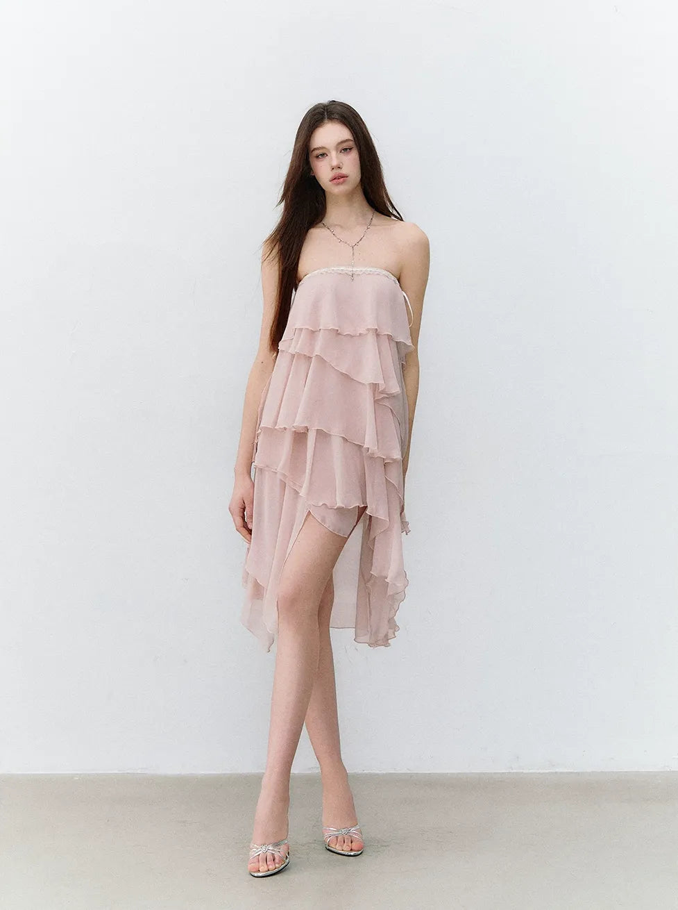 Asymmetric Chiffon Tie-Waist Strapless Skirt