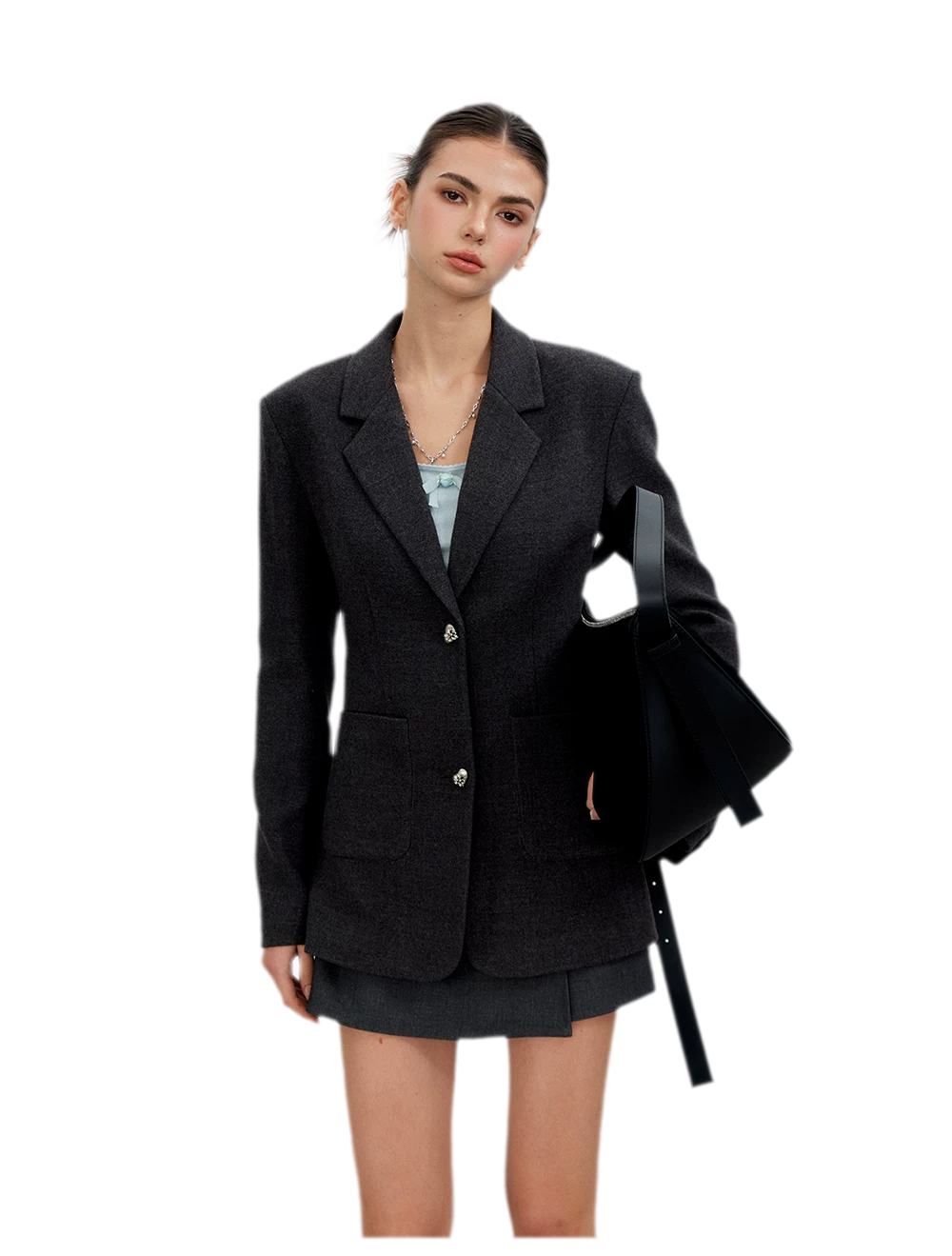 Textured Double-Button Tailored Blazer