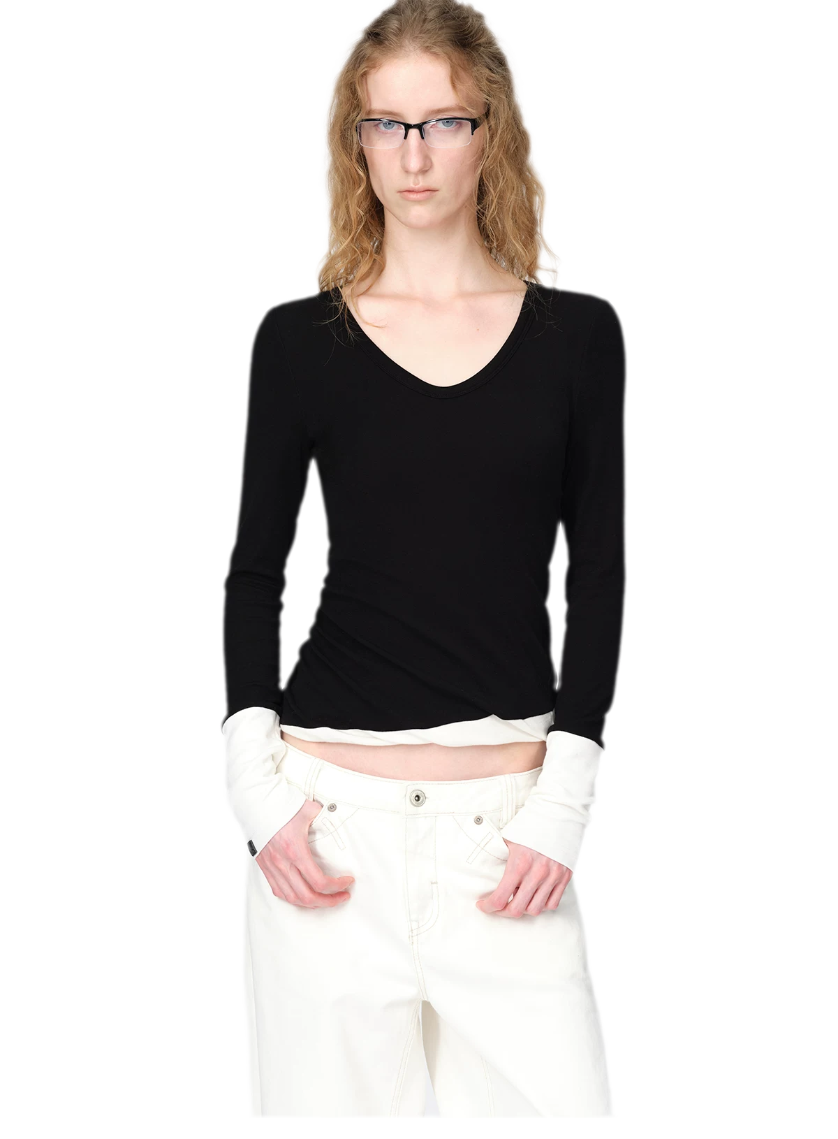 Woll-T-Shirt mit verdrehtem Color-Blocking