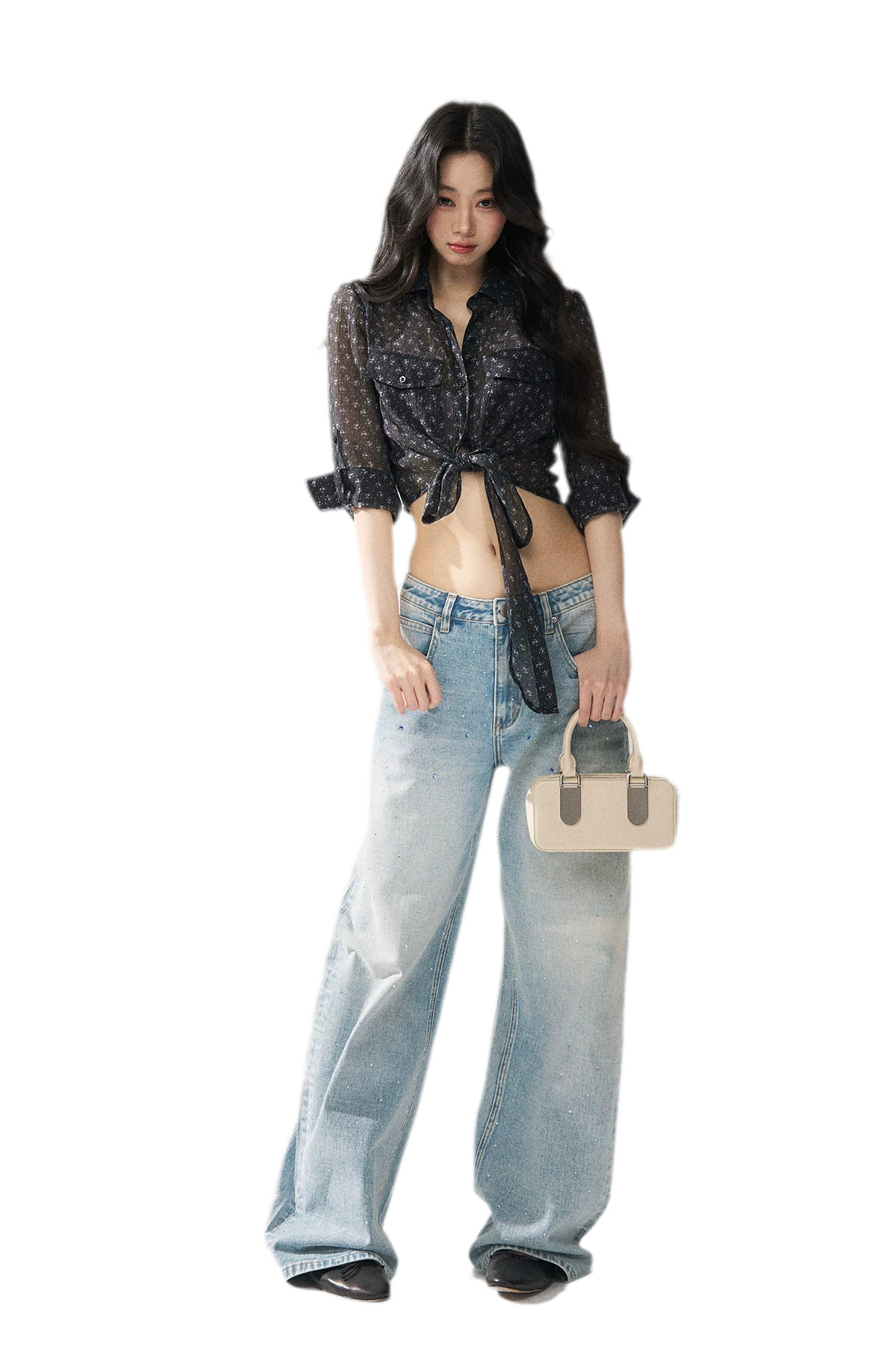 Floral Sheer Tie Shirt