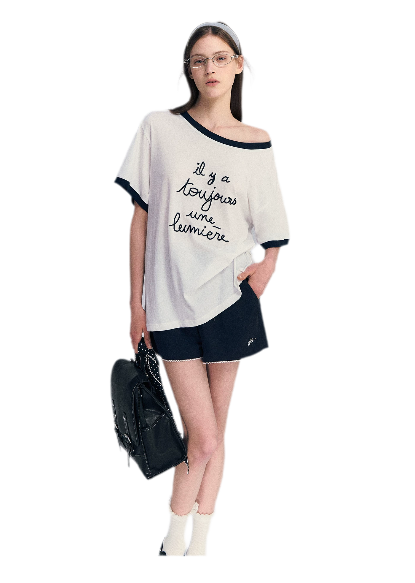 Contrast Rib Knit T-Shirt