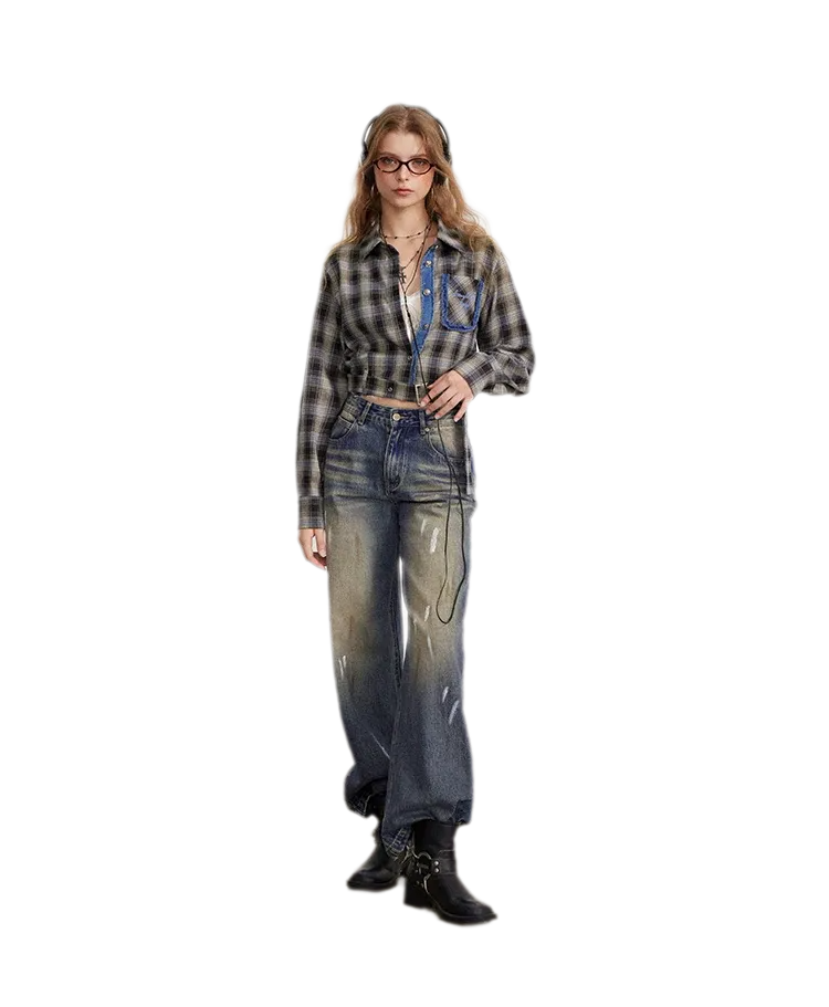 Fringe Plaid Cropped Shirt Jacket