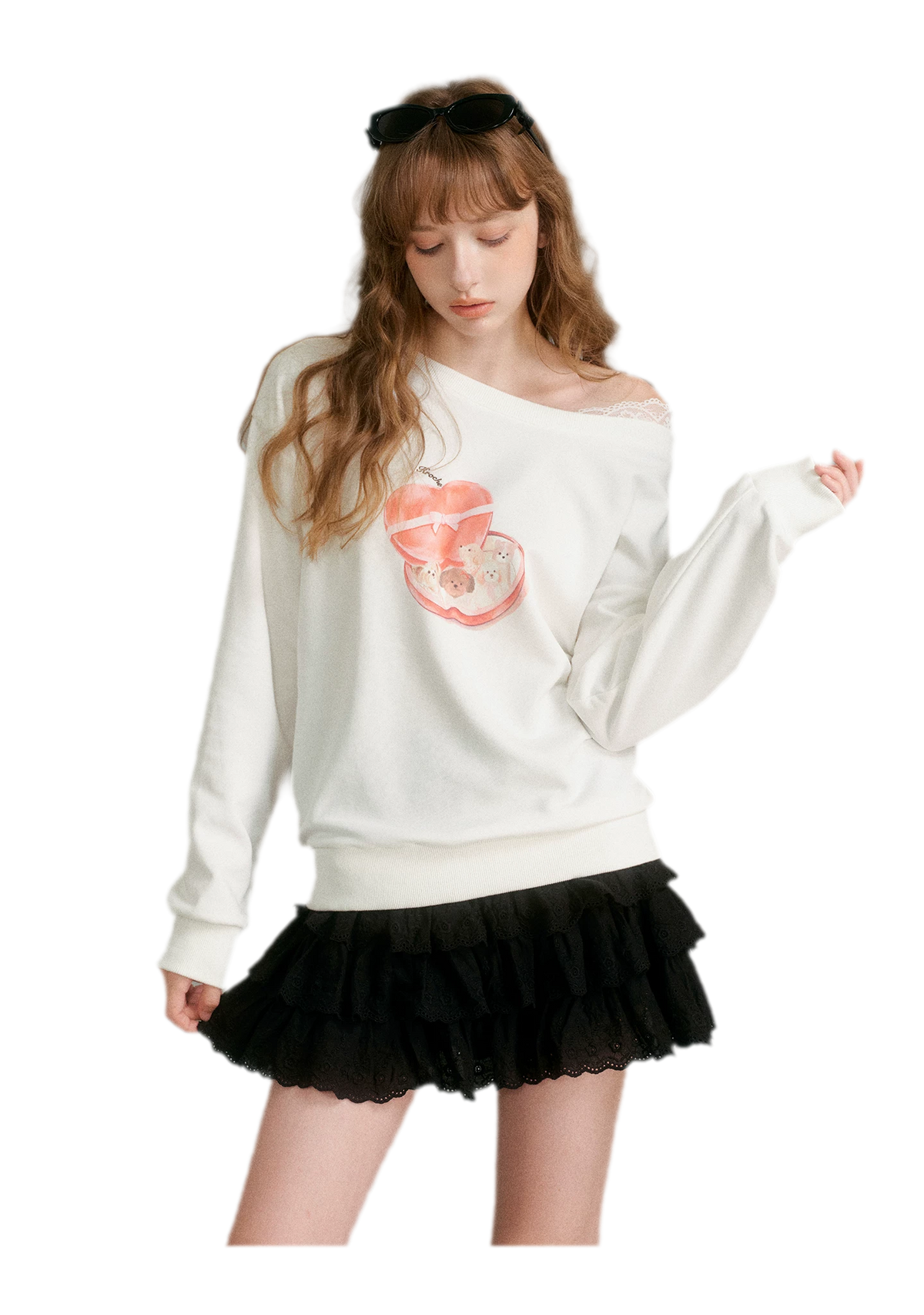 Watercolor Puppy Off-Shoulder Sweatshirt