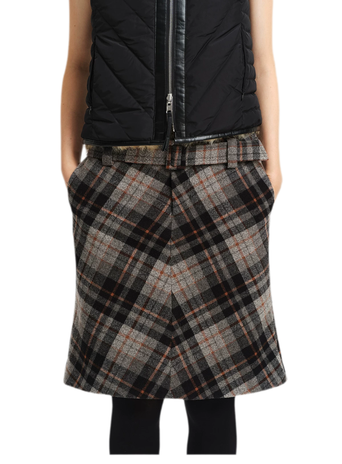 Gonna midi a coda di pesce a quadri spazzolati
