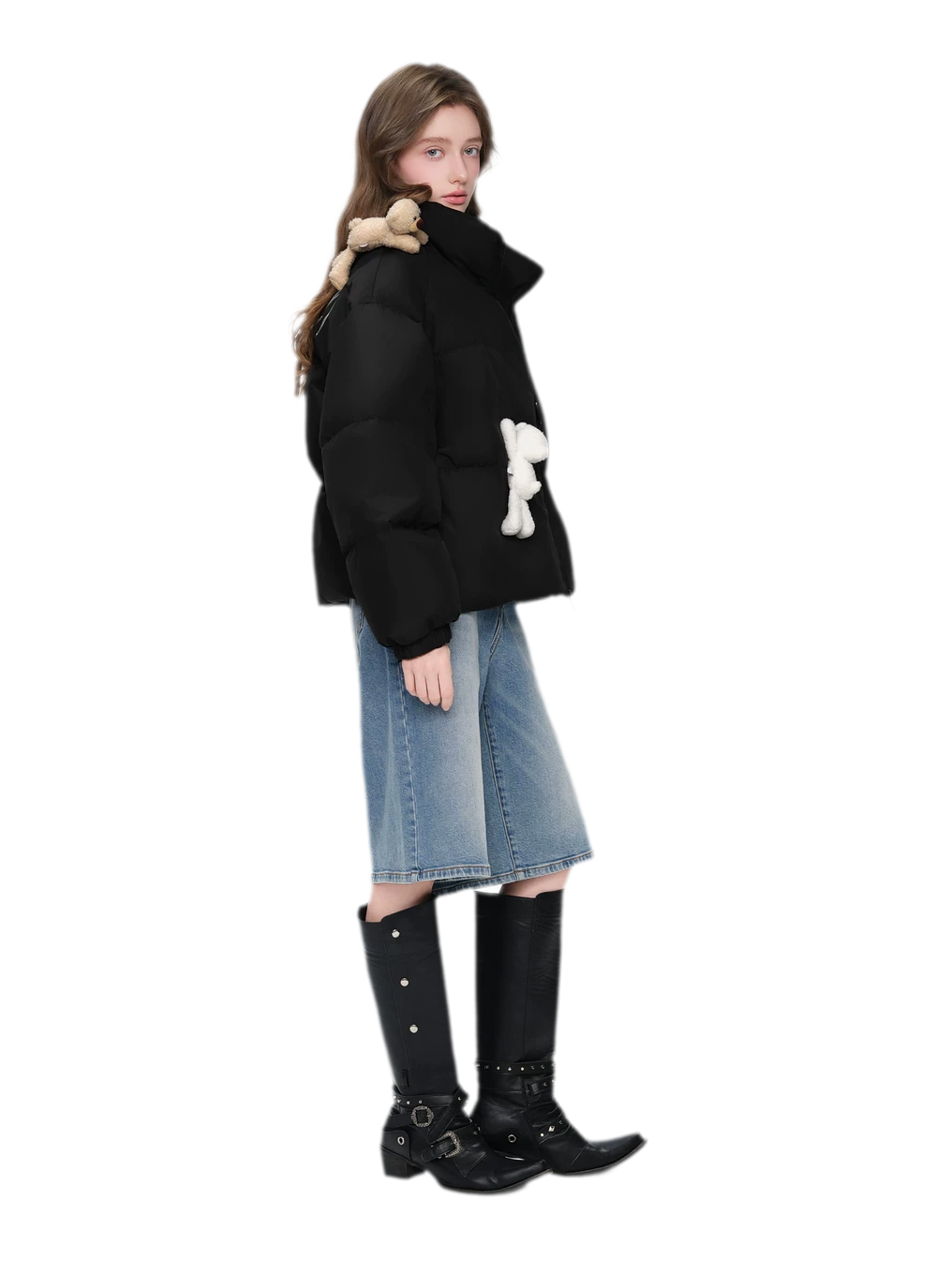 Bear Embroidered Puffer Down Jacket
