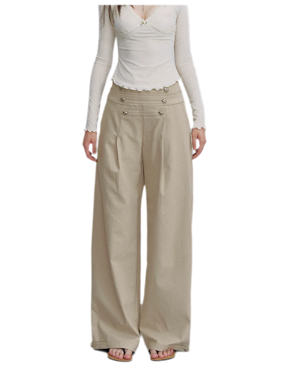 Textured Pleated Wide-Leg Pants