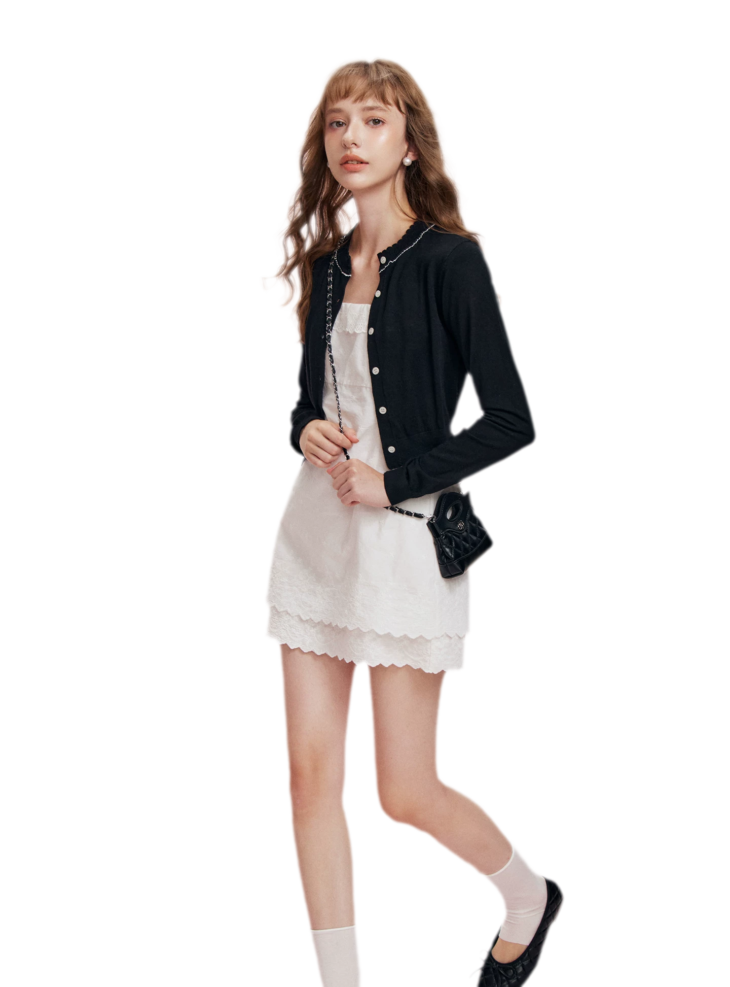 Cashmere Wave Trim Cardigan