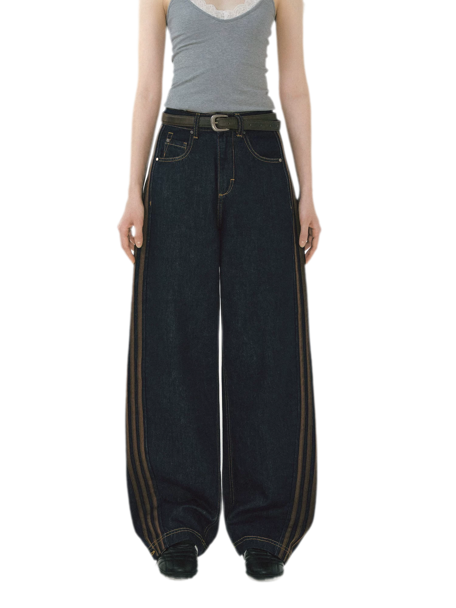 Contrast Panel Wide-Leg Jeans