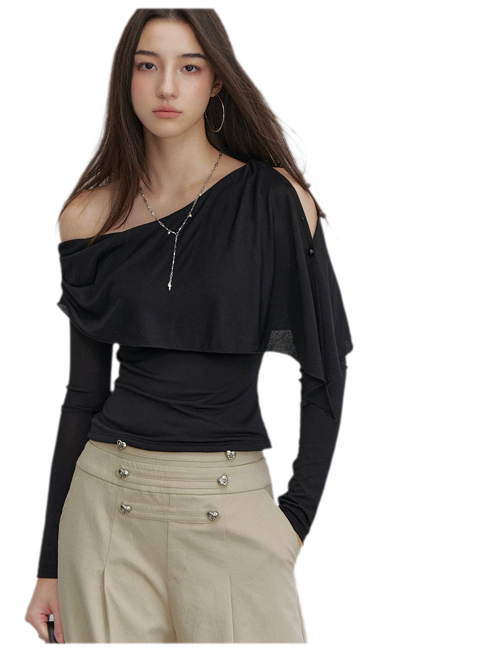 Asymmetrical Button Shoulder Top