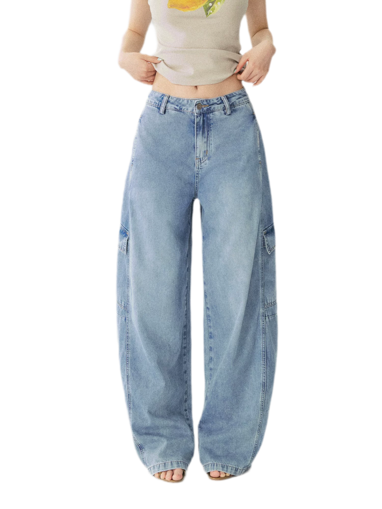 Multi Pocket Wide Leg Jeans