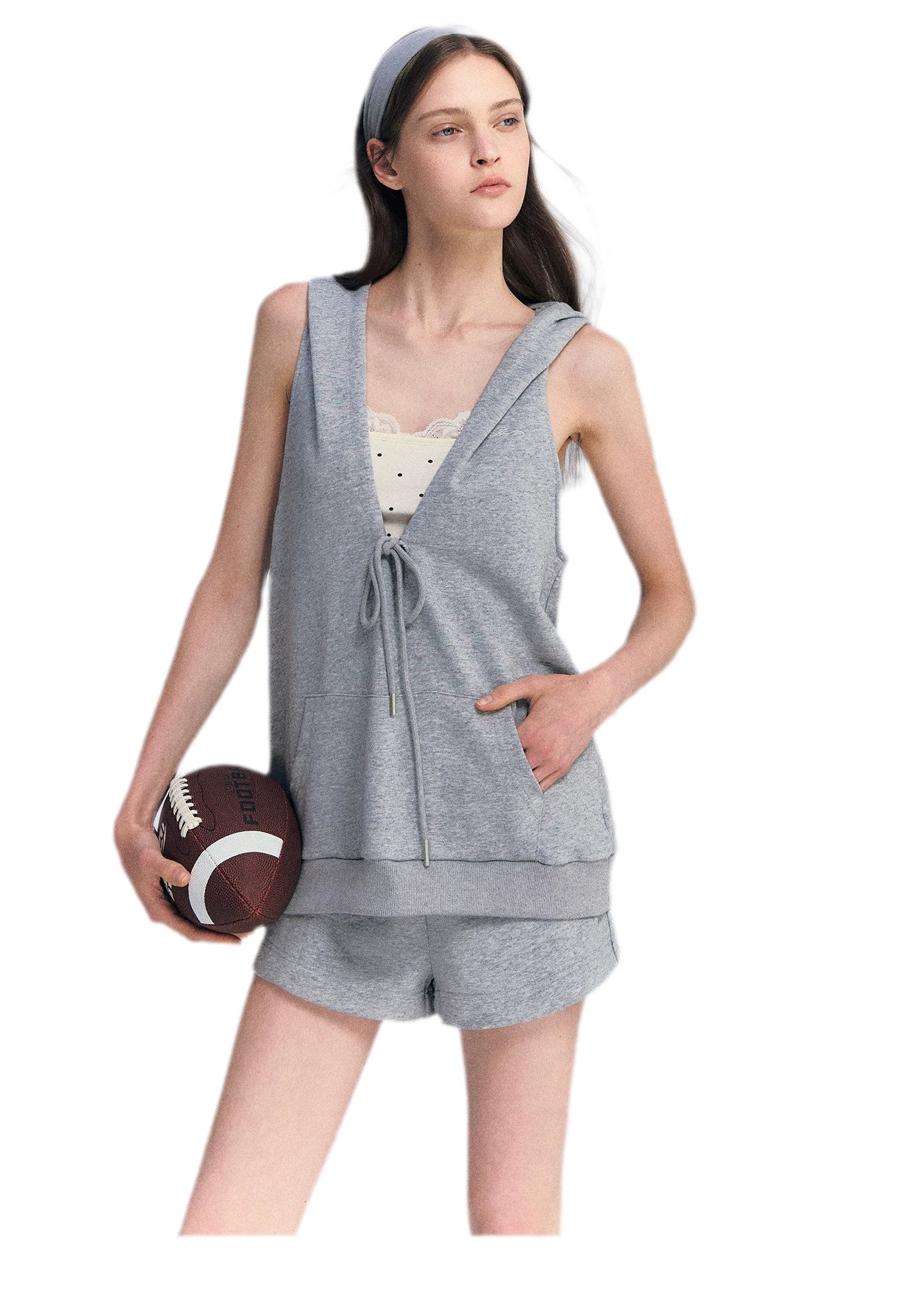 U-Neck Hoodie Vest Set