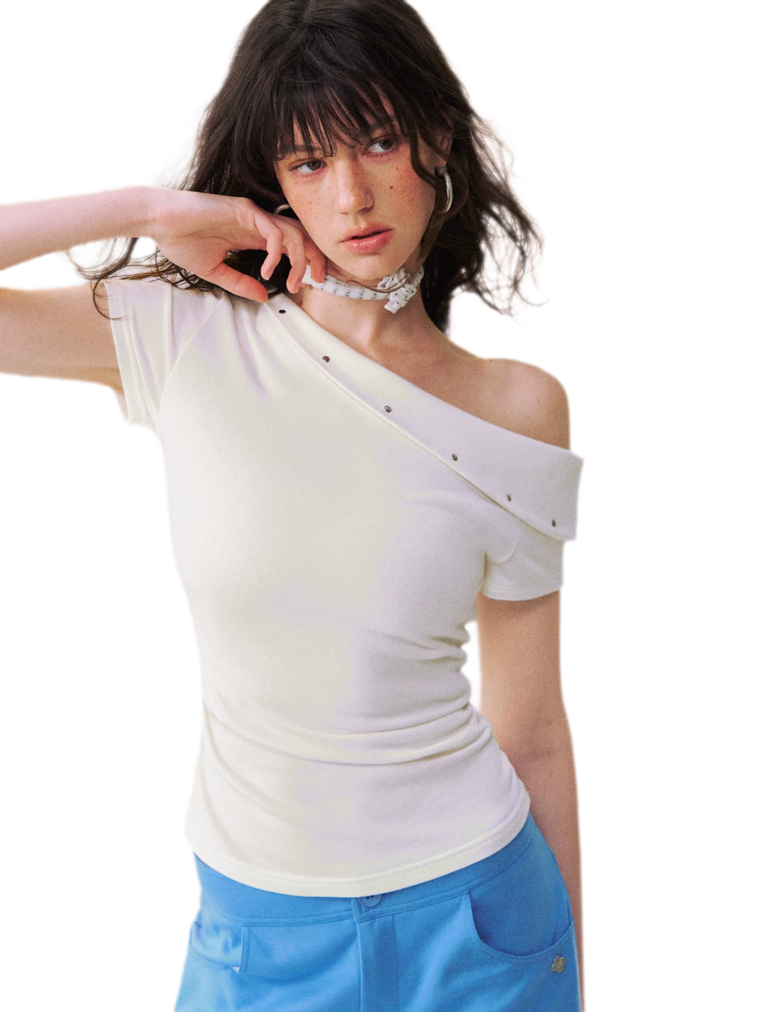 Asymmetric Off-Shoulder Tee Pants Set