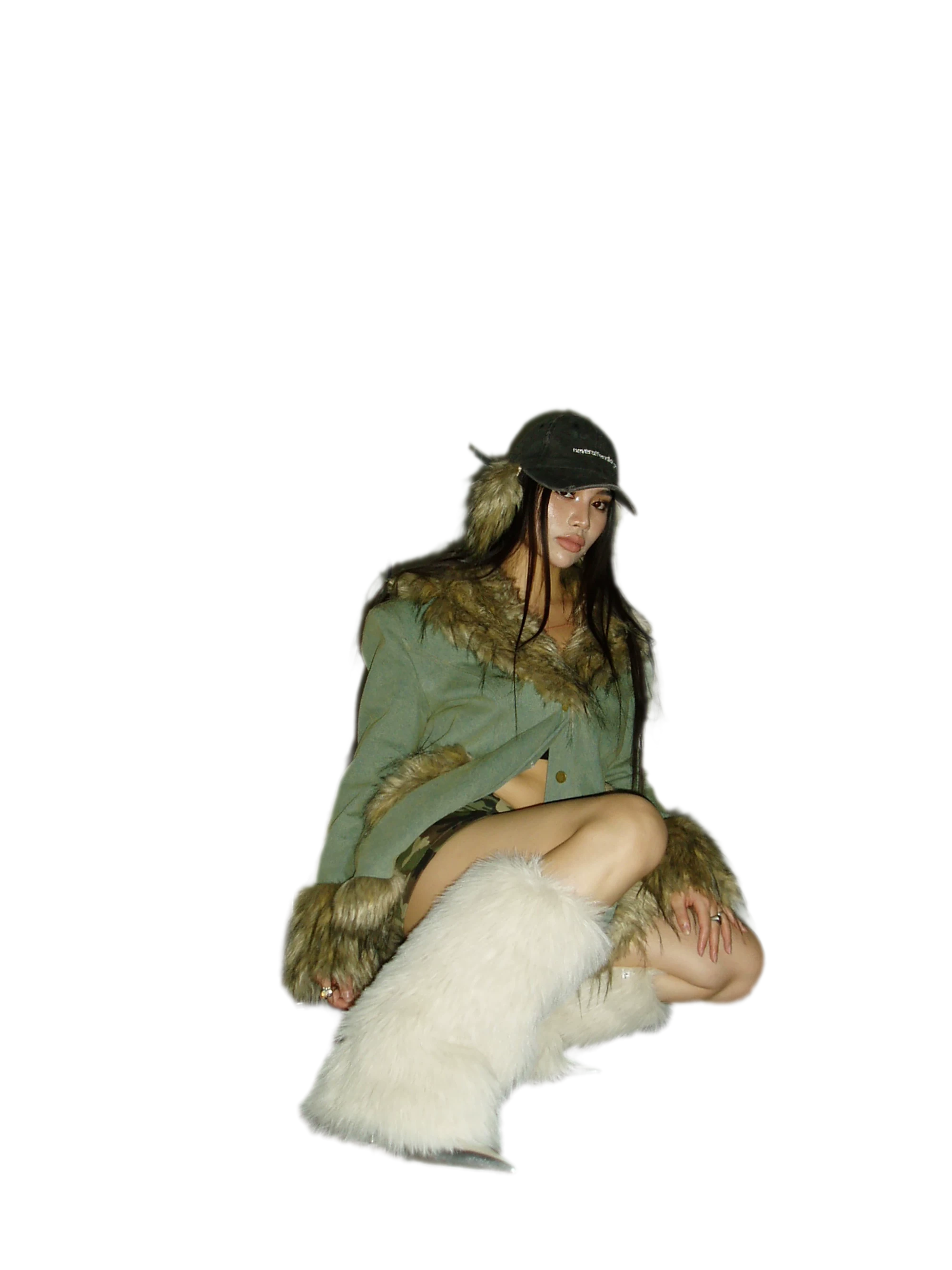 Distressed Faux Fur Cap