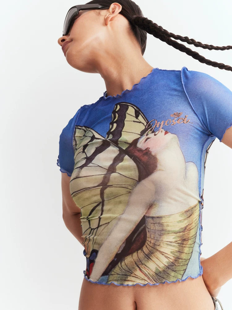 Mesh Ruffle Fit Tee