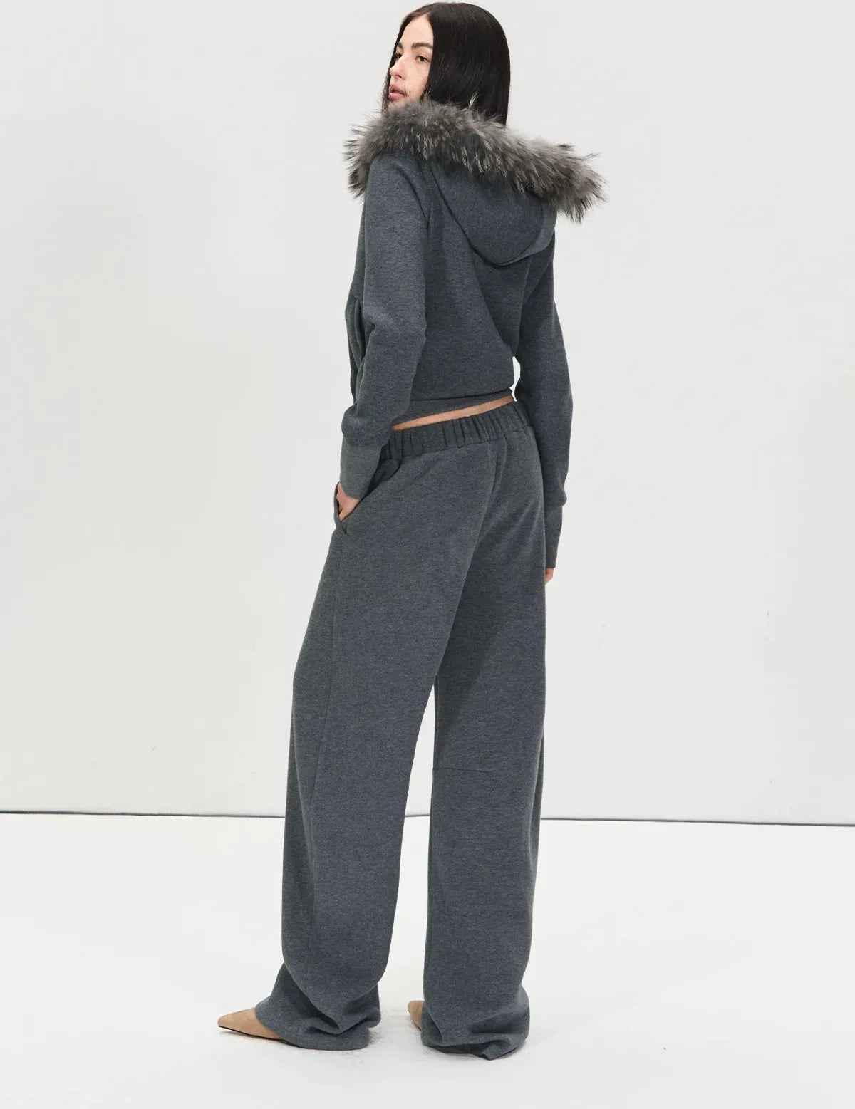 Detachable Fur Collar Fleece Hoodie & Relaxed Pants