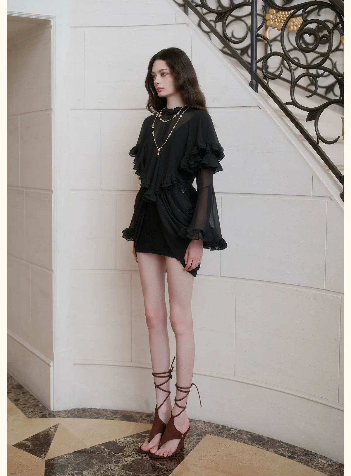 Textured Pleated Chiffon Dress
