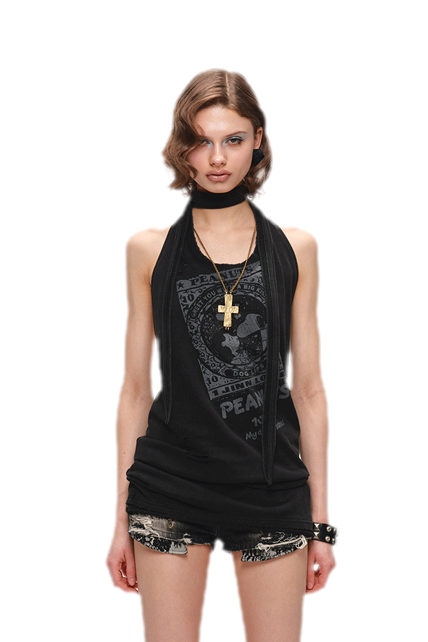 x Snoopy Vintage Washed Halter Backless Dress