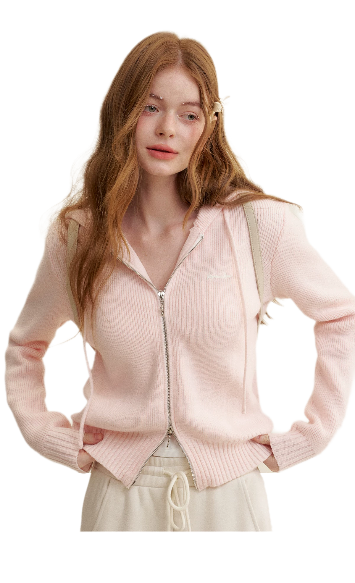 Chain Embroidered Hooded Knit Jacket
