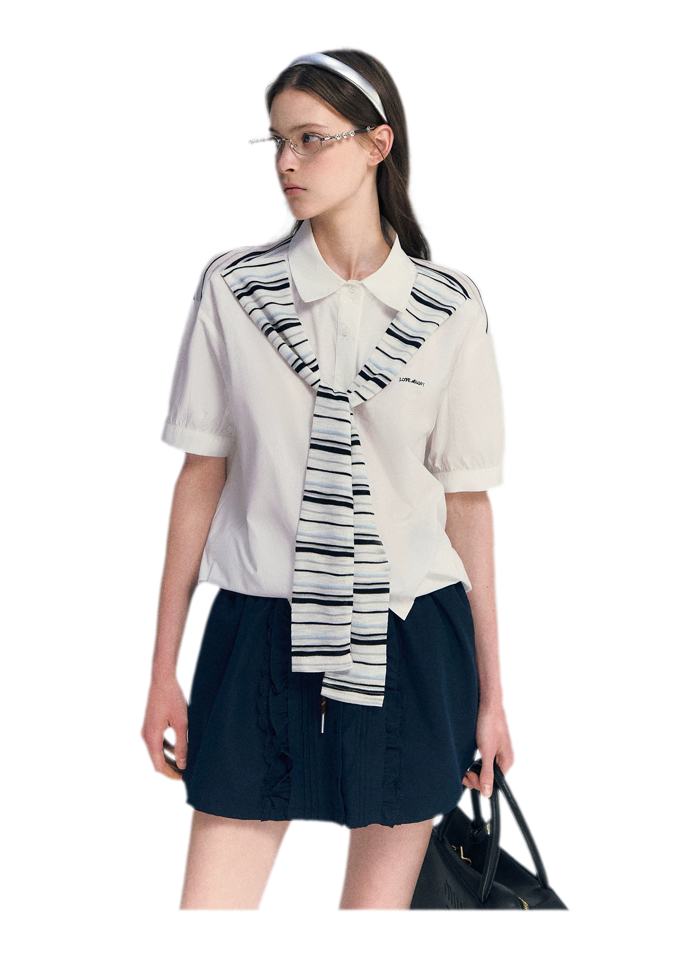 Striped Scarf Hem Shirt