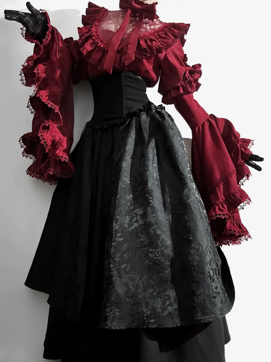Victorian Ruffle Blouse Skirt Set
