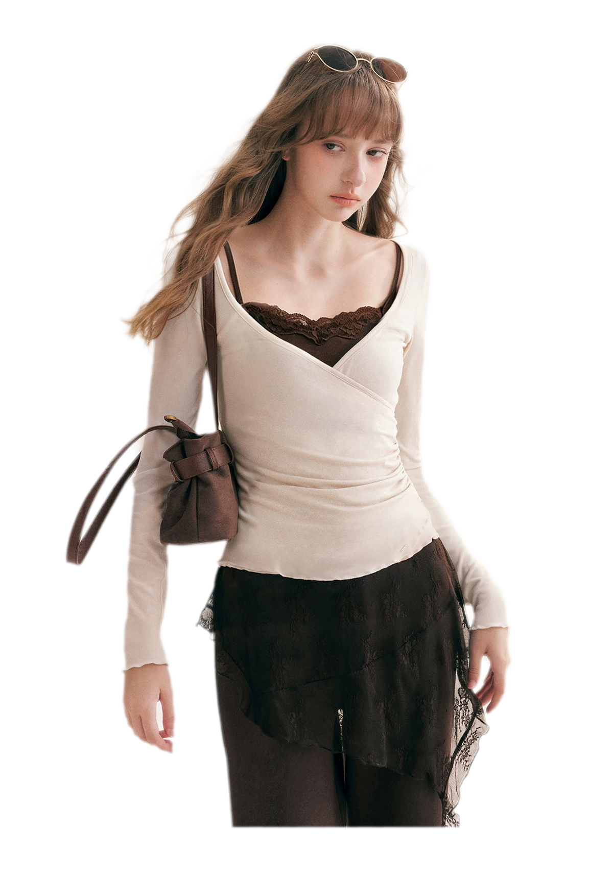 Lace Crossover Slim T-Shirt