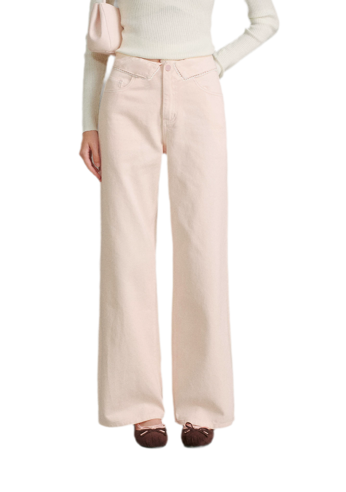 Cotton Lace-Trim Wide-Leg Jeans