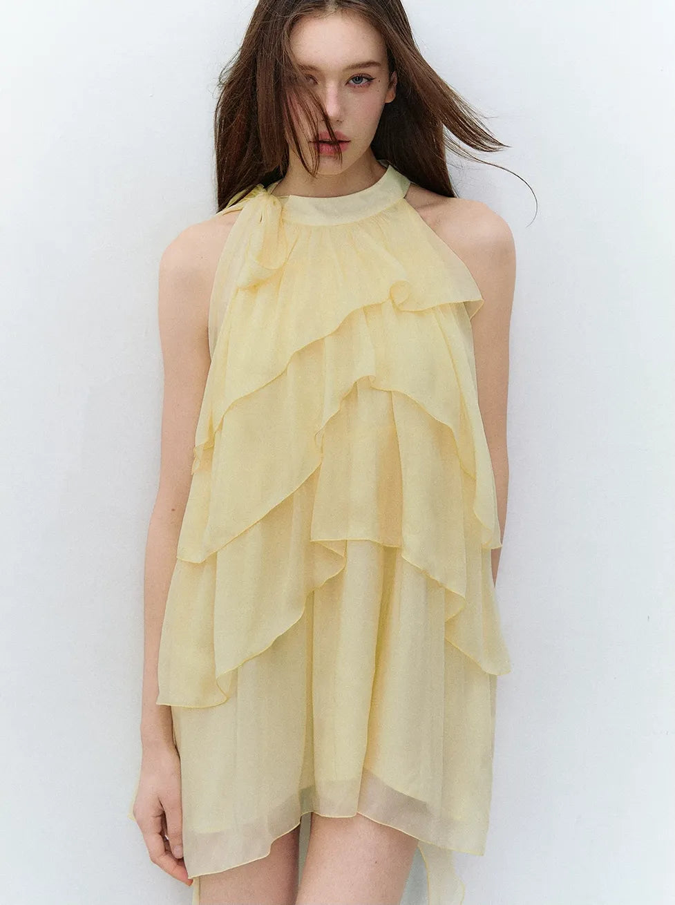 Midsummer Layered Ruffle Halter Sleeveless Dress