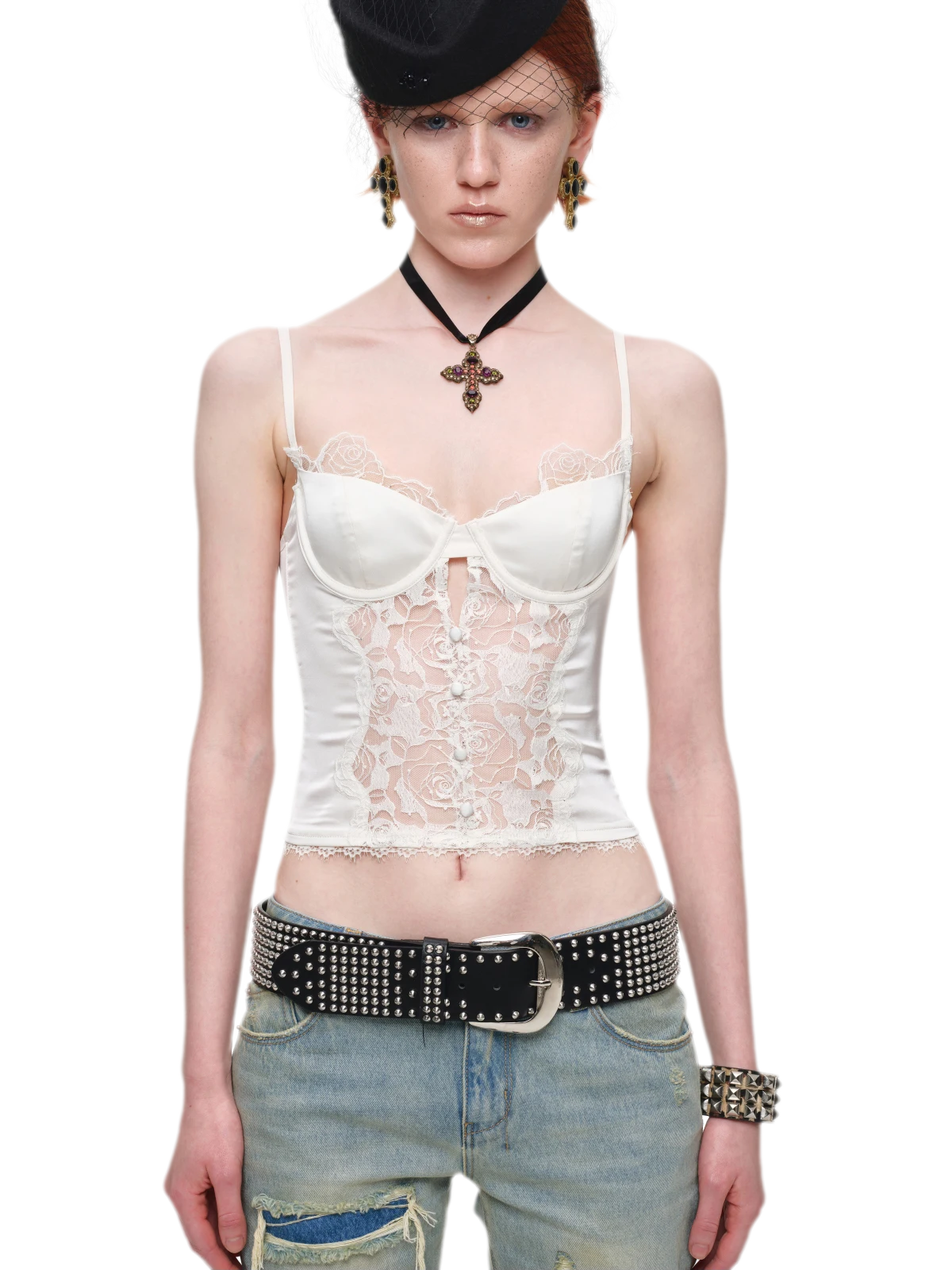 Lace Panel Satin Corset Top