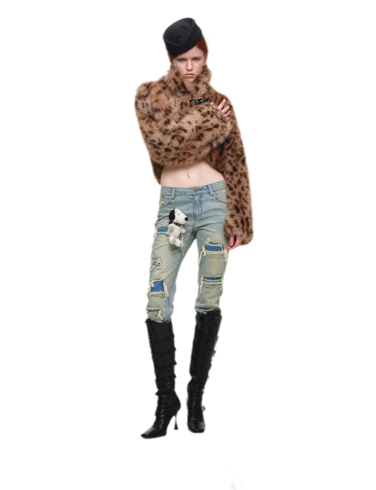 Plüsch-Leopard-Kurzmantel aus Pelz